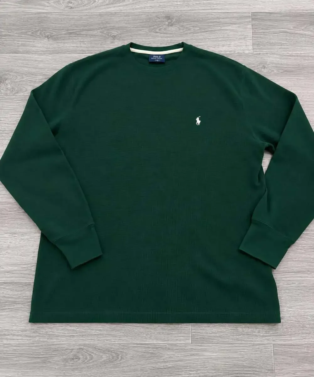 Polo Ralph Lauren Green Waffle Knit Long Sleeve Sleep Shirt Men's Medium